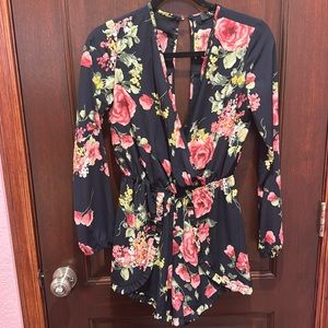 Black floral long sleeve romper